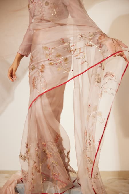 Buy Sarang Kaur Grey Organza, Gul Embroidered Bordered Saree With Unstitched Blouse Piece Online at Aza Fashions Buy_Sarang Kaur_Grey Organza, Gul Embroidered Bordered Saree With Unstitched Blouse Piece _Online_at_Aza_Fashions