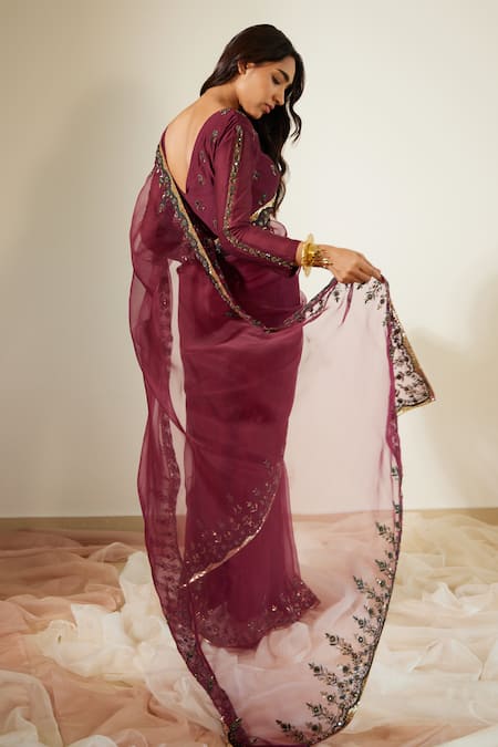 Sarang Kaur Poornima Embroidered Bordered Saree With Unstitched Blouse Piece 