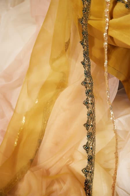 Sarang Kaur_Yellow Organza, Silk Sequins, Beads, Embroidery Dupatta _at_Aza_Fashions