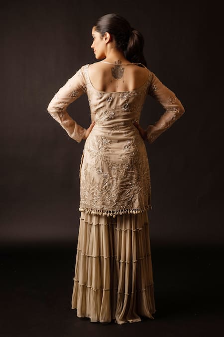 Decemberbyvivek Organza Embroidered Kurta Palazzo Set 