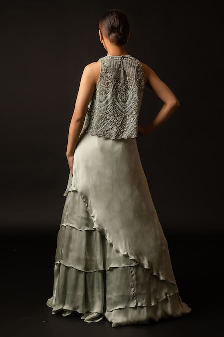 Decemberbyvivek Embroidered Top & Layered Skirt Set 