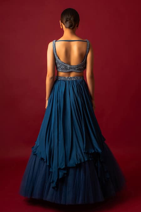 Decemberbyvivek Embroidered Blouse Layered Lehenga Set 