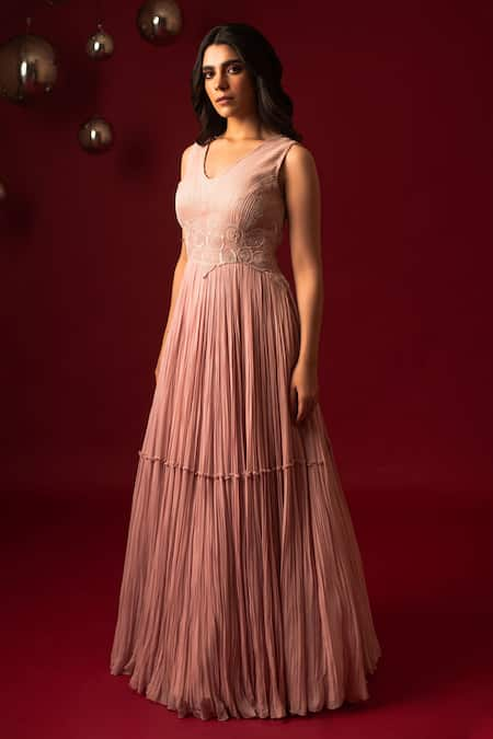 Decemberbyvivek Pleated Embroidered Gown 