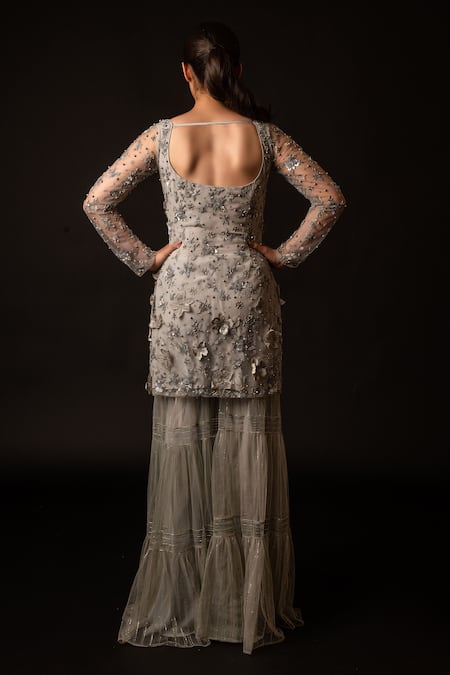 Decemberbyvivek Floral applique Work Kurta Palazzo Set 