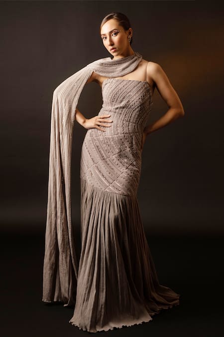 Decemberbyvivek Hand Embroidered Gown With Cape 