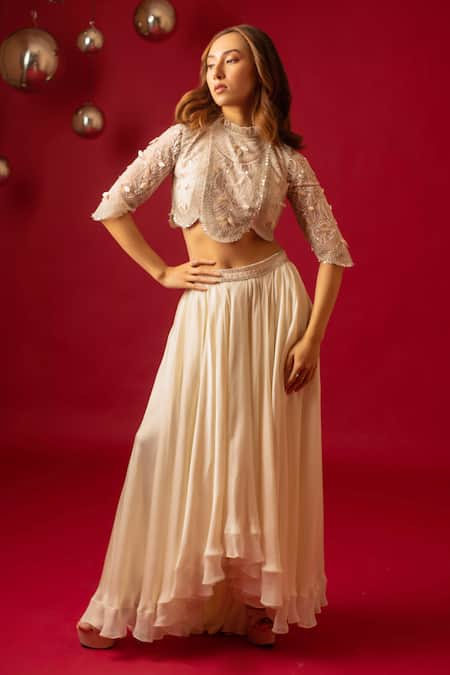 Decemberbyvivek Hand Embroidered Top & Skirt Set 