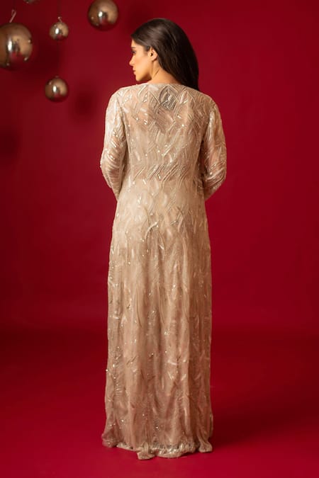 Decemberbyvivek Hand Embroidered Net Jacket Pant Set 