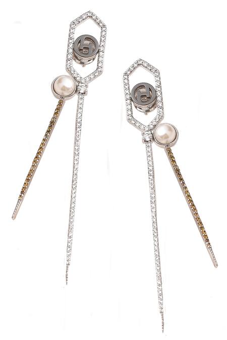 Shop Outhouse Silver Plated Crystals, Stones, Pearls Statement Studs at Aza Fashions Shop_Outhouse_Silver Plated Crystals, Stones, Pearls Statement Studs_at_Aza_Fashions