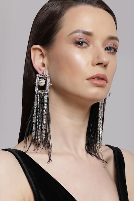 Outhouse Crystal Tassel Long Earrings 