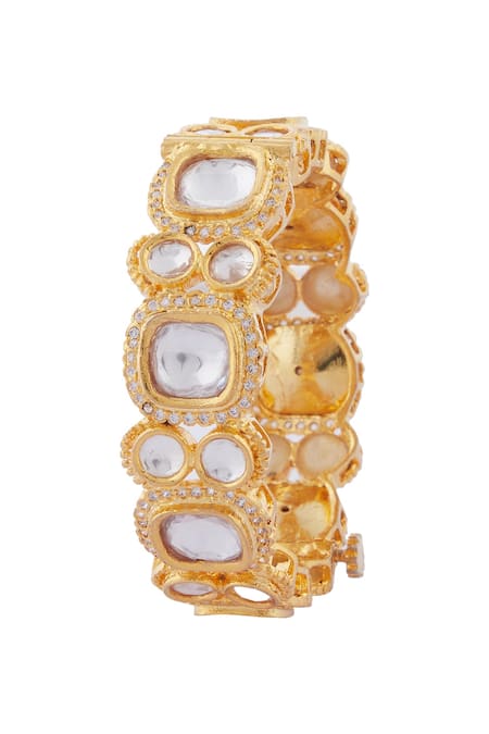 Shop_Moh-Maya By Disha Khatri_Gold Plated Diamonds Kundan Bangle _at_Aza_Fashions