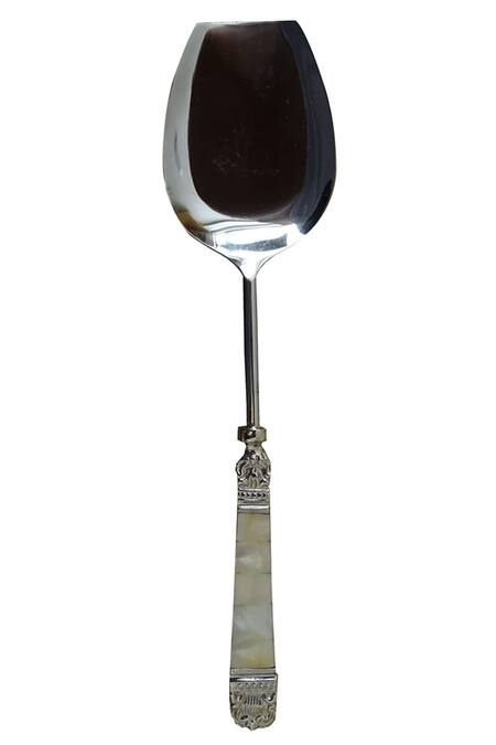 Buy Assemblage Silver Stainless Steel, Mother Of Pearl Carved Serving Spoons Set 6 Online at Aza Fashions Buy_Assemblage_Silver Stainless Steel, Mother Of Pearl Carved Serving Spoons Set 6_Online_at_Aza_Fashions