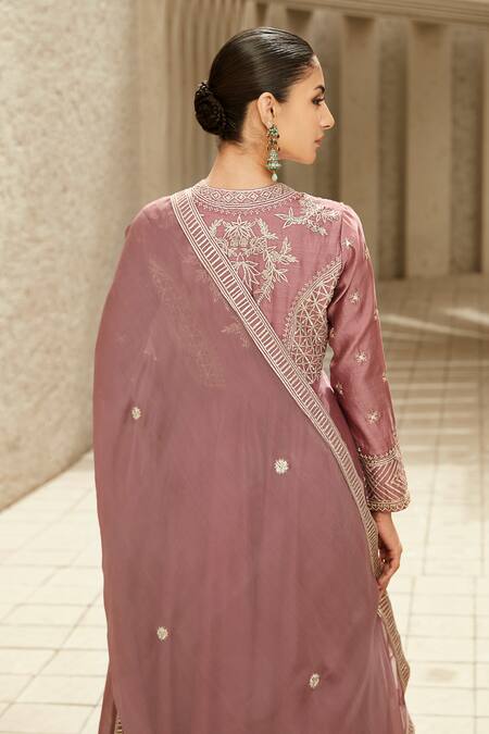 Shop Matsya Pink Neo Chanderi Embroidered Angrakha Anarkali Set at Aza Fashions Shop_Matsya_Pink Neo Chanderi Embroidered Angrakha Anarkali Set_at_Aza_Fashions