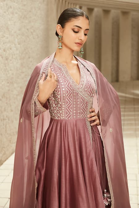 Buy Matsya Pink Neo Chanderi Embroidered Angrakha Anarkali Set Online at Aza Fashions Buy_Matsya_Pink Neo Chanderi Embroidered Angrakha Anarkali Set_Online_at_Aza_Fashions