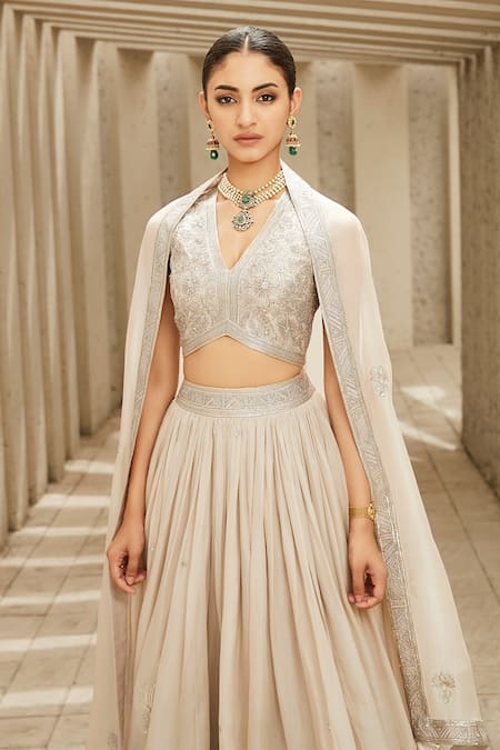 Shop Matsya Ivory Chanderi, Organza Gota Patti, Heritage Placement Embroidered Lehenga Set Online at Aza Fashions Shop_Matsya_Ivory Chanderi, Organza Gota Patti, Heritage Placement Embroidered Lehenga Set_Online_at_Aza_Fashions