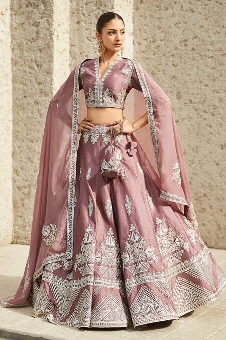 MATSYA Pink The Global Indian Chanderi Embroidered Lehenga Set