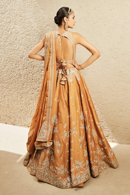 Shop Matsya Yellow Chanderi, Organza Embroidery, Tassels, The Millenial Floral Lehenga Set at Aza Fashions Shop_Matsya_Yellow Chanderi, Organza Embroidery, Tassels, The Millenial Floral Lehenga Set _at_Aza_Fashions