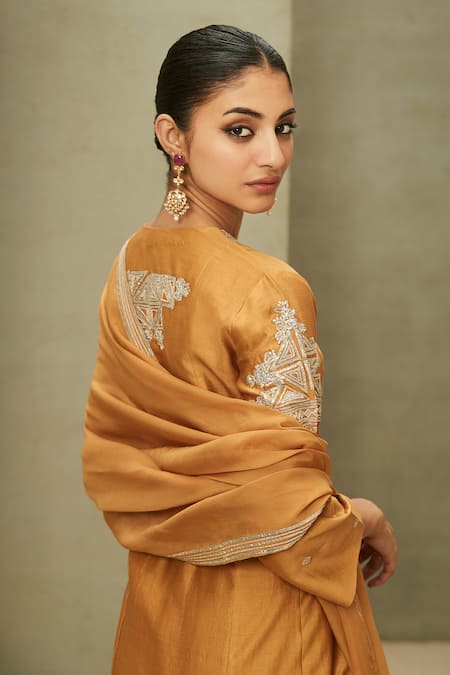 Buy Matsya Yellow The Neo Classic Chanderi Embroidered Kurta Palazzo Set Online at Aza Fashions Buy_Matsya_Yellow The Neo Classic Chanderi Embroidered Kurta Palazzo Set_Online_at_Aza_Fashions