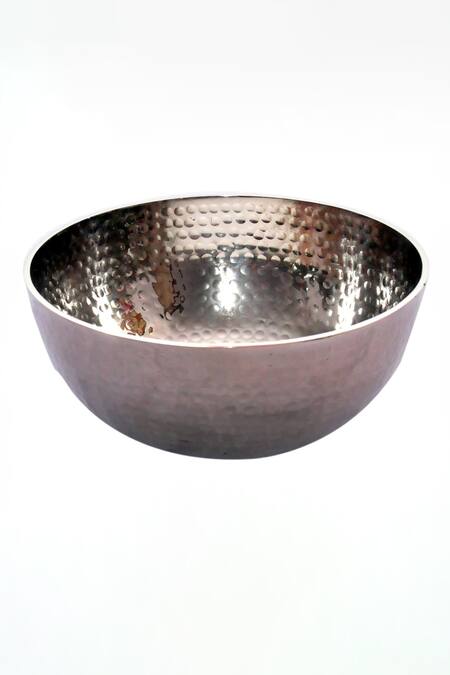 Assemblage_Silver Lightweight Metal And Iron With Nickle Plating, Hammered Bowl Twig Stand_at_Aza_Fashions