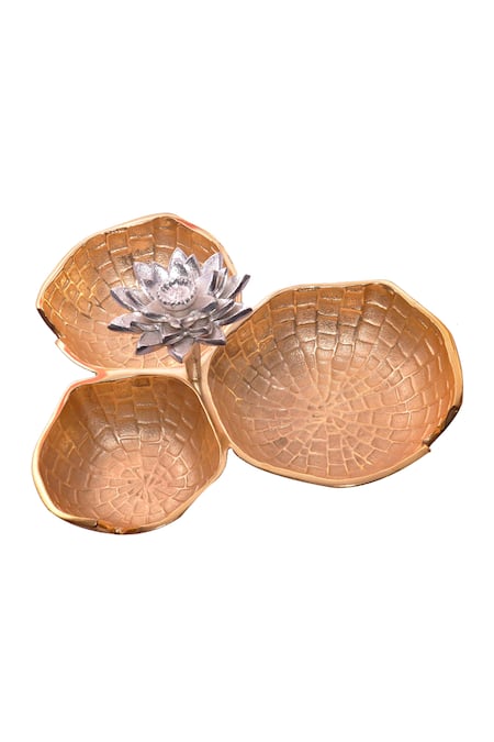 Shop_Assemblage_Gold Lightweight Metal Lotus 3-bowl Server Single Pc _at_Aza_Fashions