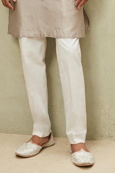 Matsya_Grey Chanderi, Cotton Gota Patti Work Kurta Set _Online_at_Aza_Fashions