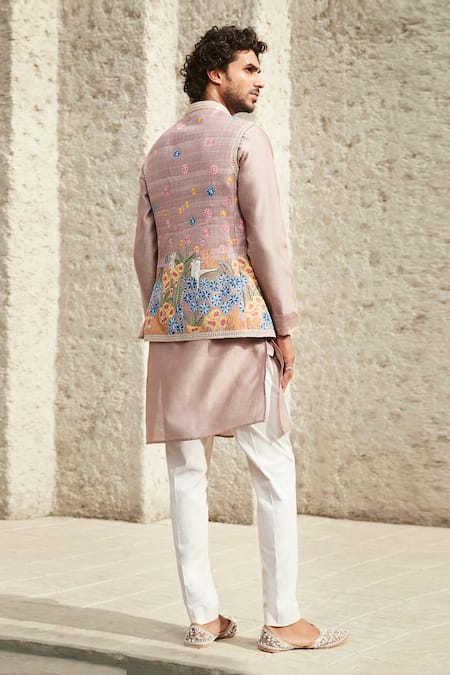 Matsya Aari Embroidered Raw Silk Jodhpuri Bundi 