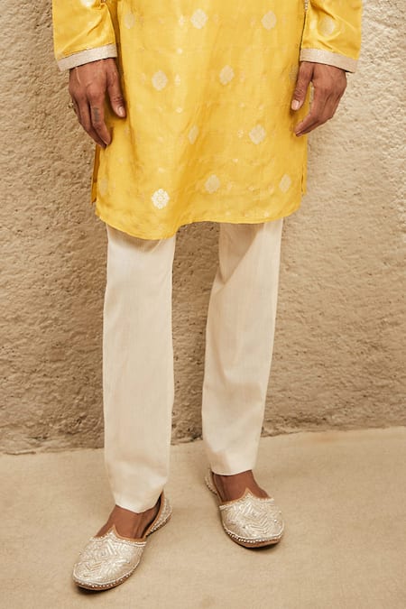 Matsya_Yellow , Organza, Cotton Zari Heritage Banarasi Woven Kurta Set _Online_at_Aza_Fashions