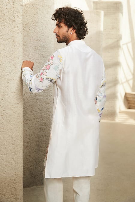 Matsya Spectrum Chanderi Aari Embroidered Kurta Set 