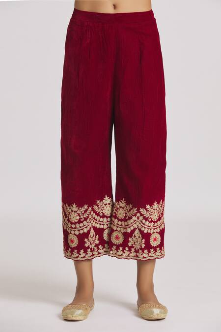 Rahul Singh Red Velvet Embroidery Round Neck Straight Kurta And Pyjama Set at Aza Fashions Rahul Singh_Red Velvet Embroidery Round Neck Straight Kurta And Pyjama Set _at_Aza_Fashions