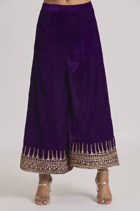 Rahul Singh Purple Velvet Embroidery, Lace V-neck Kurta And Sharara Set at Aza Fashions Rahul Singh_Purple Velvet Embroidery, Lace V-neck Kurta And Sharara Set _at_Aza_Fashions