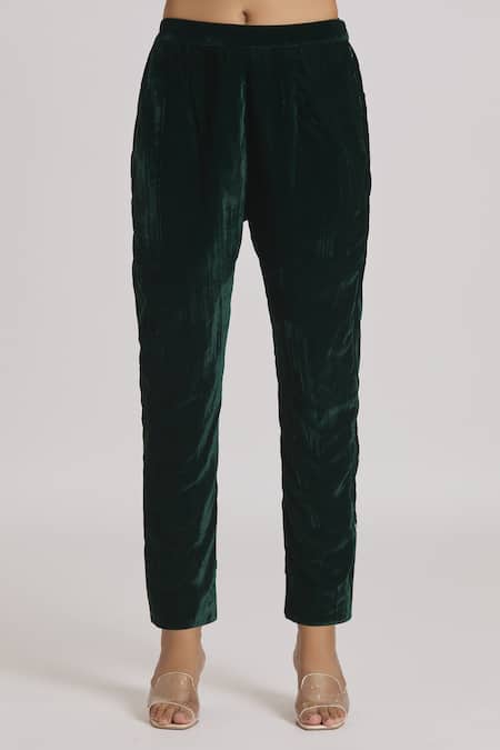 Shop Rahul Singh Green Velvet Embroidery One Shoulder Kurta And Pyjama Set Online at Aza Fashions Shop_Rahul Singh_Green Velvet Embroidery One Shoulder Kurta And Pyjama Set _Online_at_Aza_Fashions