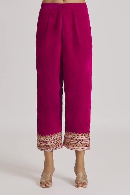 Rahul Singh Blue Velvet Gota Patti, Embroidery Round Neck A-line Kurta And Pyjama Set at Aza Fashions Rahul Singh_Blue Velvet Gota Patti, Embroidery Round Neck A-line Kurta And Pyjama Set _at_Aza_Fashions