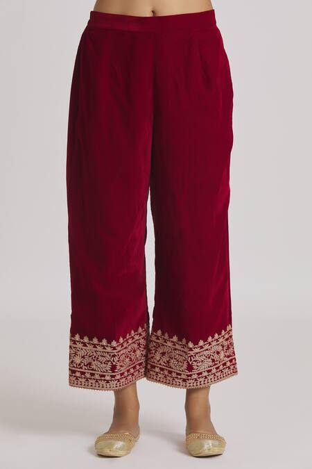 Rahul Singh Red Velvet Zari, Beads, Embroidery Mandarin Collar Kurta And Pyjama Set at Aza Fashions Rahul Singh_Red Velvet Zari, Beads, Embroidery Mandarin Collar Kurta And Pyjama Set _at_Aza_Fashions