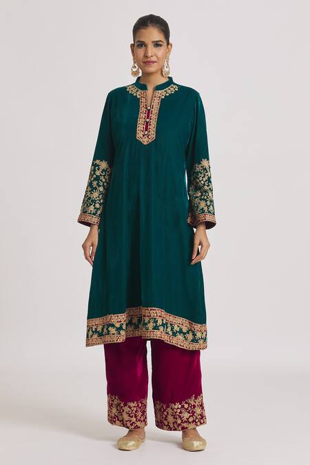 Buy Rahul Singh Blue Velvet Zari, Sequins, Embroidery Mandarin A-line Kurta And Pyjama Set Online at Aza Fashions Buy_Rahul Singh_Blue Velvet Zari, Sequins, Embroidery Mandarin A-line Kurta And Pyjama Set _Online_at_Aza_Fashions