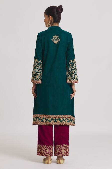 Rahul Singh Blue Velvet Zari, Sequins, Embroidery Mandarin A-line Kurta And Pyjama Set Online at Aza Fashions Rahul Singh_Blue Velvet Zari, Sequins, Embroidery Mandarin A-line Kurta And Pyjama Set _Online_at_Aza_Fashions