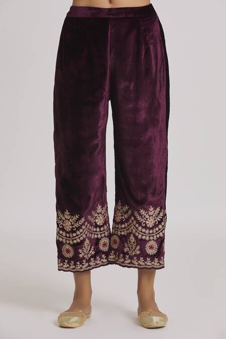 Shop_Rahul Singh_Wine Velvet Sequins, Zari, Embroidery Boat Neck Straight Kurta And Pyjama Set _Online_at_Aza_Fashions