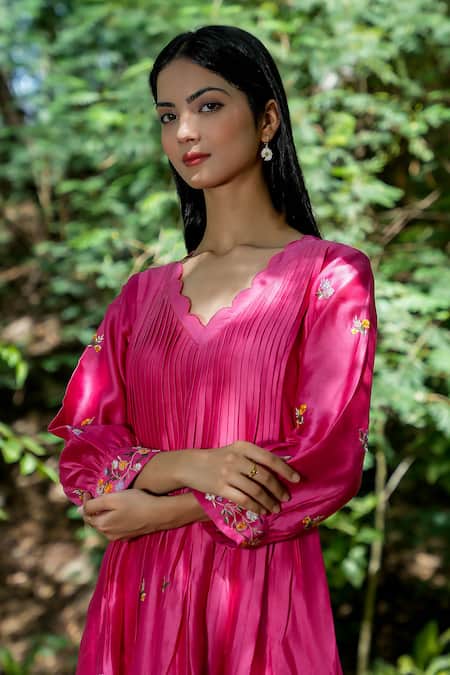 Mangalmay By Aastha Fuchsia Chanderi Silk Embroidery Scoop Neck Dress Online at Aza Fashions Mangalmay By Aastha_Fuchsia Chanderi Silk Embroidery Scoop Neck Dress _Online_at_Aza_Fashions