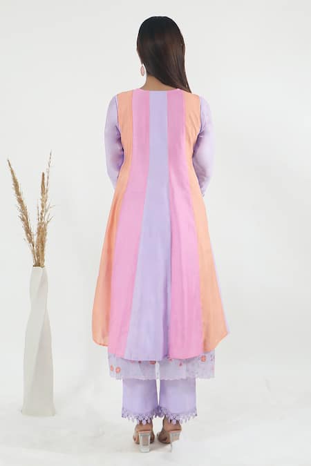 Shop Mangalmay By Aastha Multi Color Anarkali Chanderi Silk Rainbow Kulfi Layered Pant Set at Aza Fashions Shop_Mangalmay By Aastha_Multi Color Anarkali Chanderi Silk Rainbow Kulfi Layered Pant Set _at_Aza_Fashions