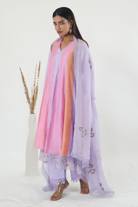 Mangalmay By Aastha Multi Color Anarkali Chanderi Silk Rainbow Kulfi Layered Pant Set Online at Aza Fashions Mangalmay By Aastha_Multi Color Anarkali Chanderi Silk Rainbow Kulfi Layered Pant Set _Online_at_Aza_Fashions