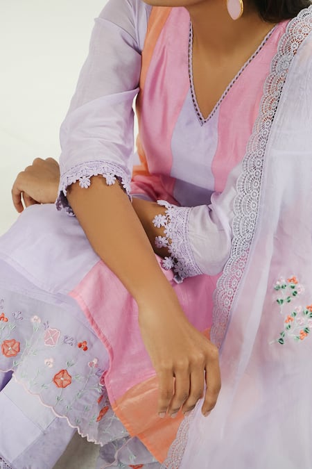 Mangalmay By Aastha Multi Color Anarkali Chanderi Silk Rainbow Kulfi Layered Pant Set at Aza Fashions Mangalmay By Aastha_Multi Color Anarkali Chanderi Silk Rainbow Kulfi Layered Pant Set _at_Aza_Fashions