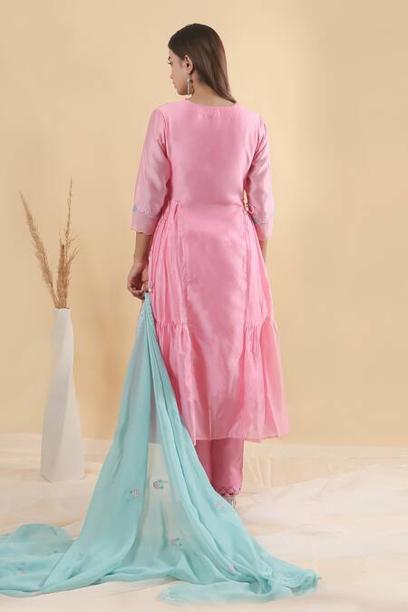 Mangalmay By Aastha Blossom Embroidered Gathered Kurta Pant Set 
