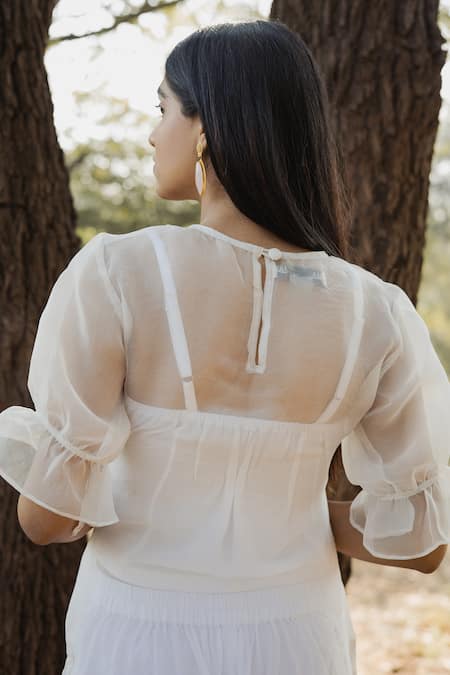 Shop_Mangalmay By Aastha_White Overlay And Dupatta Pure Silk Organza Handpainted Kurta Set With Hand _Online_at_Aza_Fashions