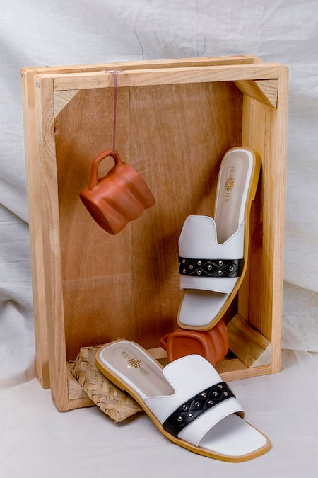 The Frou Frou Studio White Neva Flat Mules Online at Aza Fashions The Frou Frou Studio_White Neva Flat Mules_Online_at_Aza_Fashions