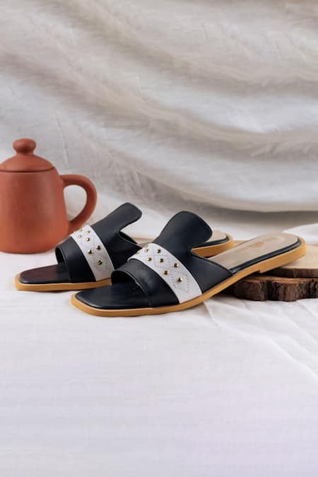 Buy_The Frou Frou Studio_Black Noir Flat Mules_Online_at_Aza_Fashions