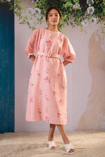 Arcvsh By Pallavi Singh Linen Digital Floral Print Dress 
