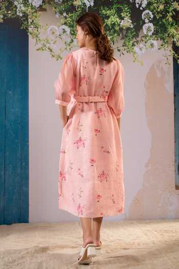 Arcvsh By Pallavi Singh Linen Digital Floral Print Dress 