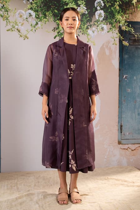 Arcvsh By Pallavi Singh Floral Print Midi Dress With Organza Jacket 