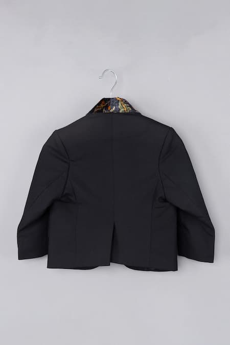 Shop Little Brats Black Viscose, Satin Embroidery Placed Floral Print Coat at Aza Fashions Shop_Little Brats_Black Viscose, Satin Embroidery Placed Floral Print Coat _at_Aza_Fashions