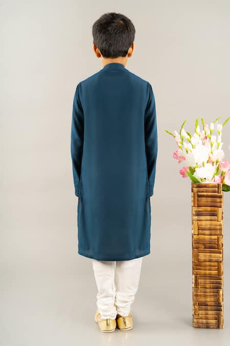 Little Brats Placed Stripe Pattern Placket Kurta With Churidar 