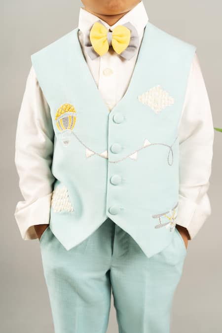 Buy Little Brats White Cotton, Silk Embroidery Waistcoat Pant Set Online at Aza Fashions Buy_Little Brats_White Cotton, Silk Embroidery Waistcoat Pant Set _Online_at_Aza_Fashions