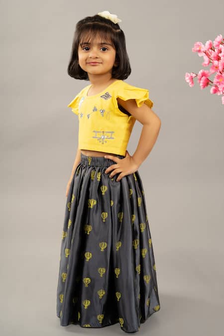 Buy Little Brats Grey Cotton, Modal, Satin Embroidery Hot Air Balloon Print Lehenga With Blouse Online at Aza Fashions Buy_Little Brats_Grey Cotton, Modal, Satin Embroidery Hot Air Balloon Print Lehenga With Blouse _Online_at_Aza_Fashions